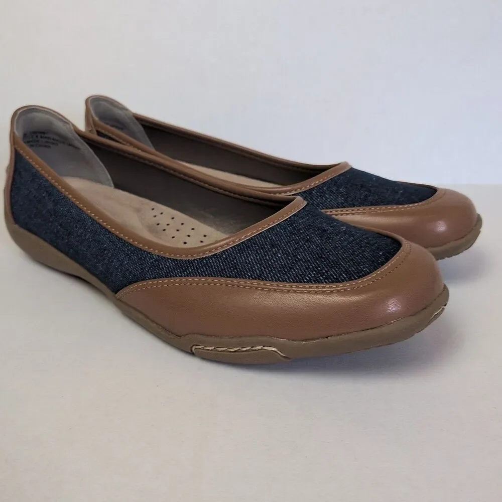 ARRAY Cascade Women's 8.5 Slip On Flats Support Jean Material Brown Tan